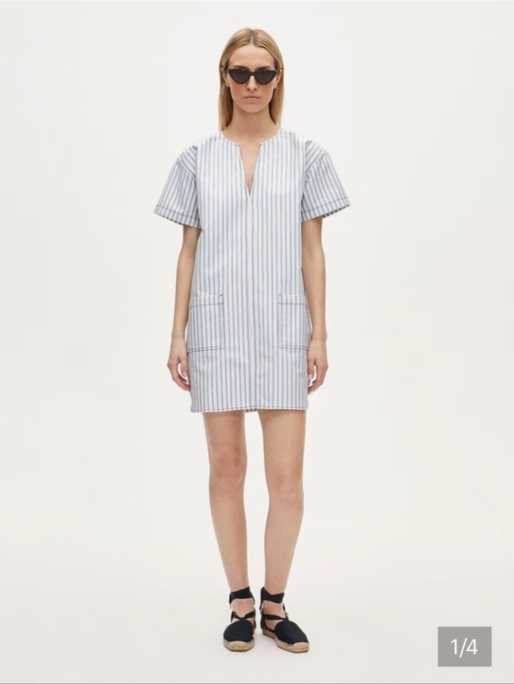J. Crew Blue and White Striped Short-Sleeve Mini Dress - Picture 1 of 9